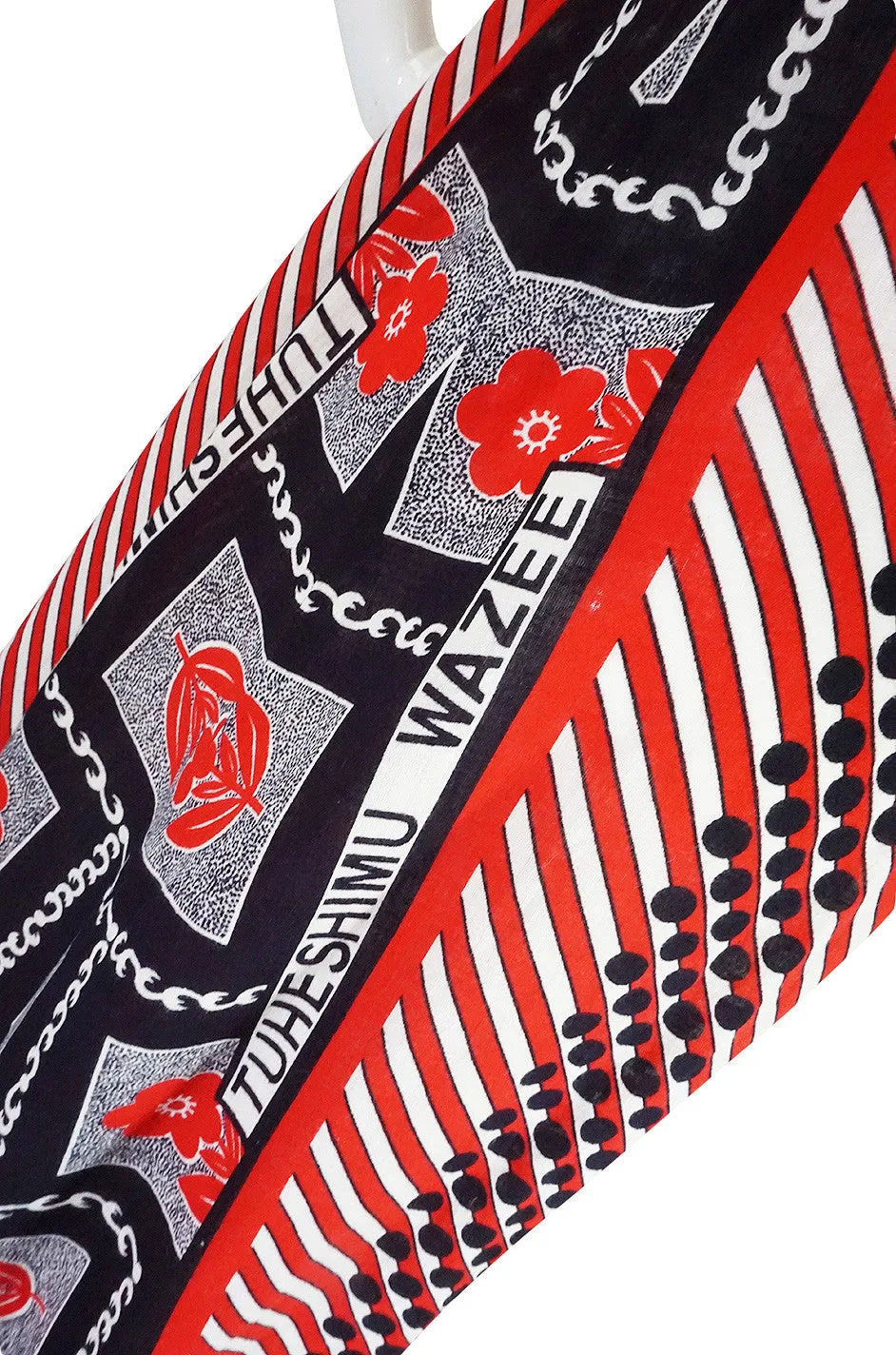 1960s Dramatic Cotton Print Red Maxi Dress