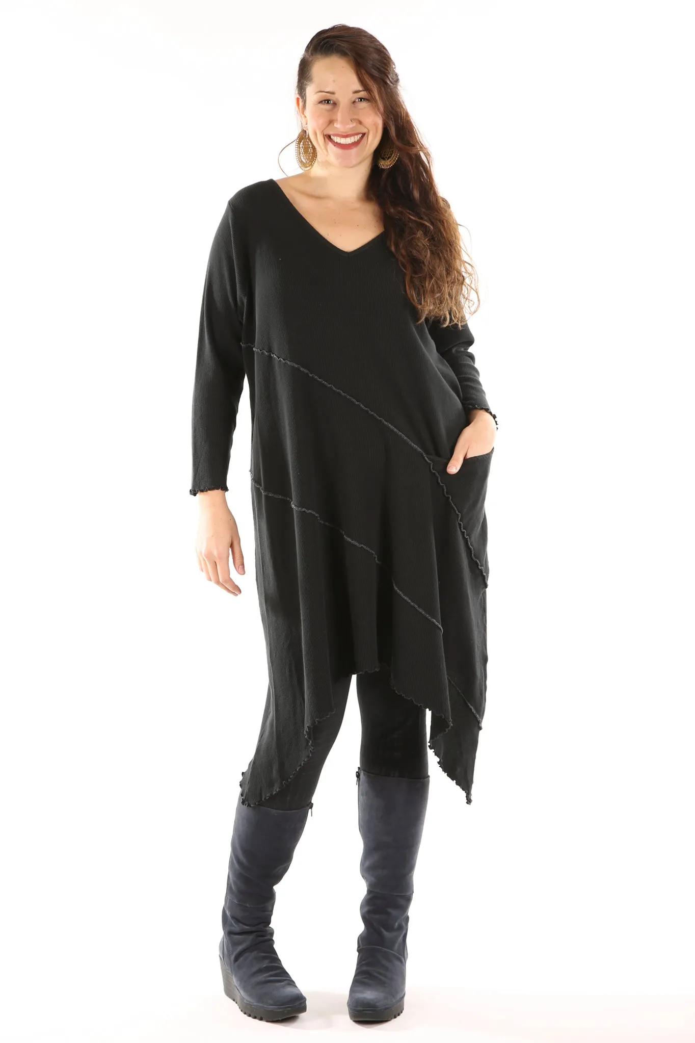 7199 Thermal Asymmetrical Tunic Black UnPrinted