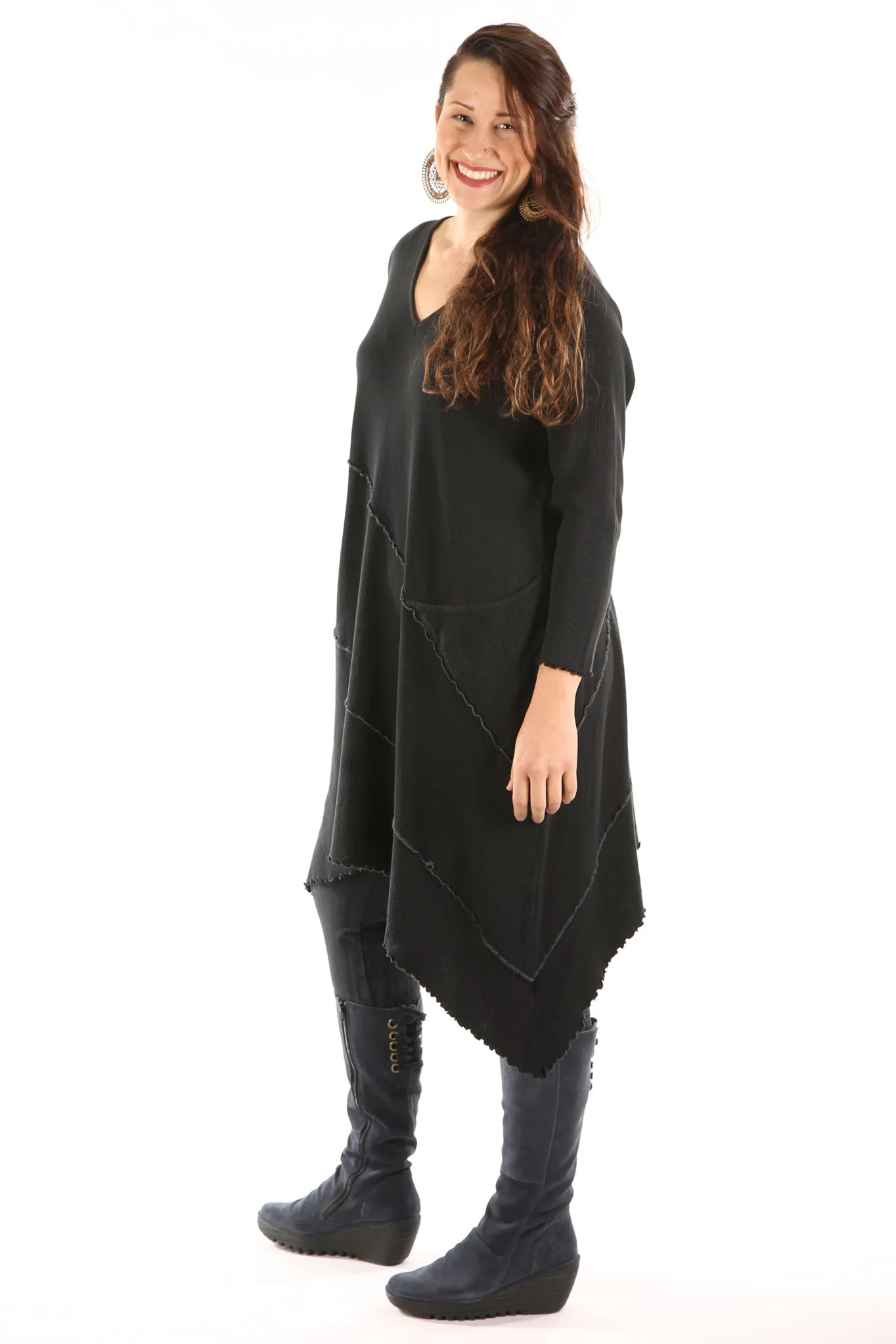 7199 Thermal Asymmetrical Tunic Black UnPrinted