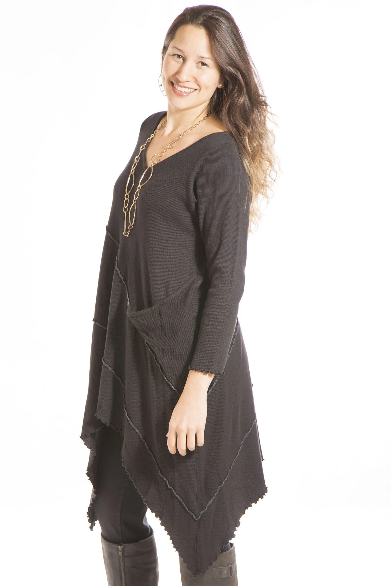 7199 Thermal Asymmetrical Tunic Black UnPrinted