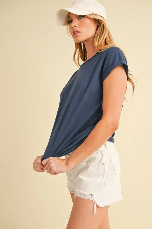 Aemi   Co Lettuce Edge Round Neck Short Sleeve T-Shirt