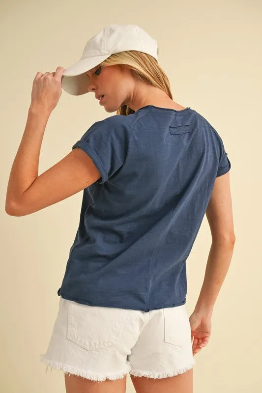Aemi   Co Lettuce Edge Round Neck Short Sleeve T-Shirt