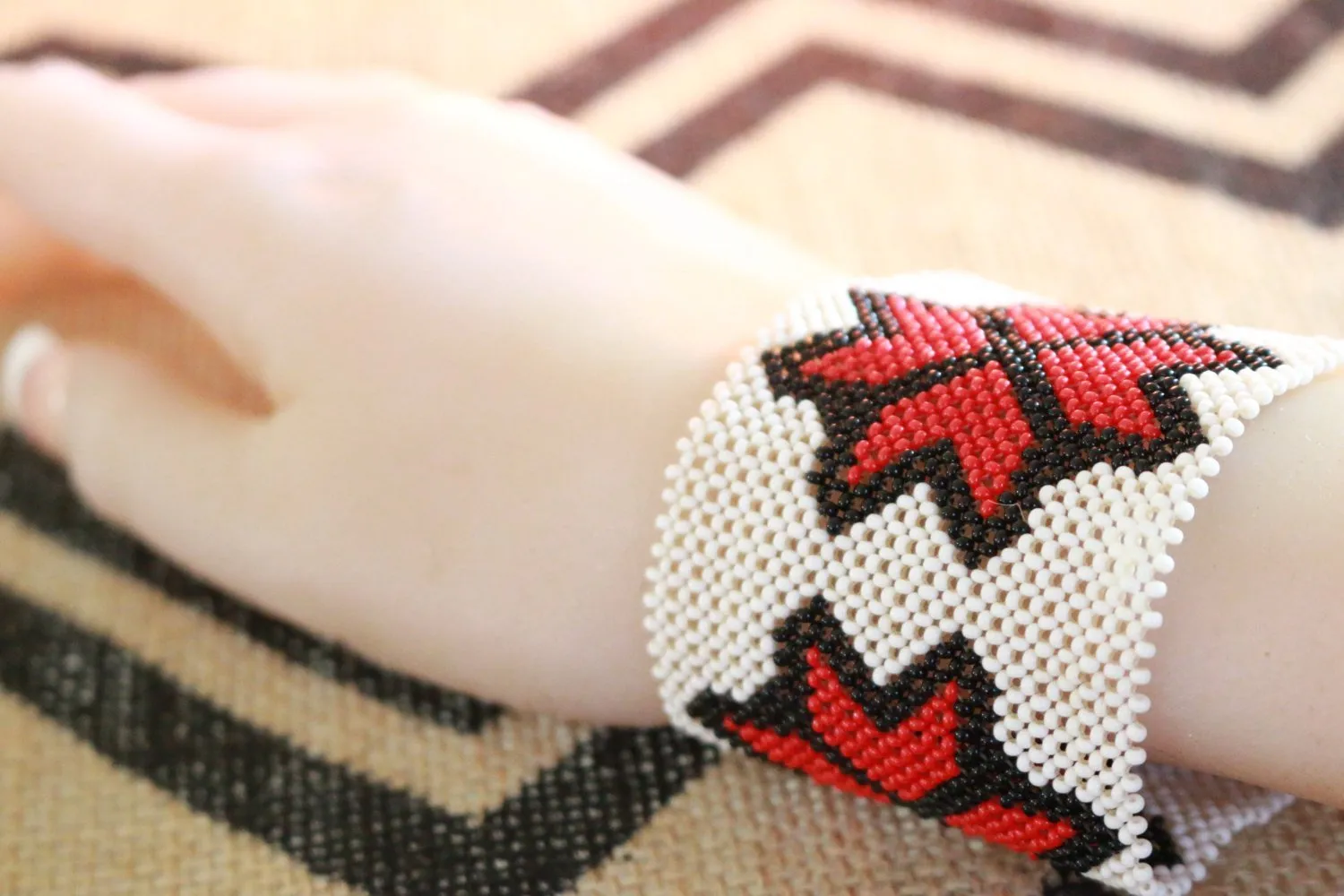 Art# K1  3  inch Original Kayapo Traditional Peyote stitch Beaded Bracelet from Brazil.