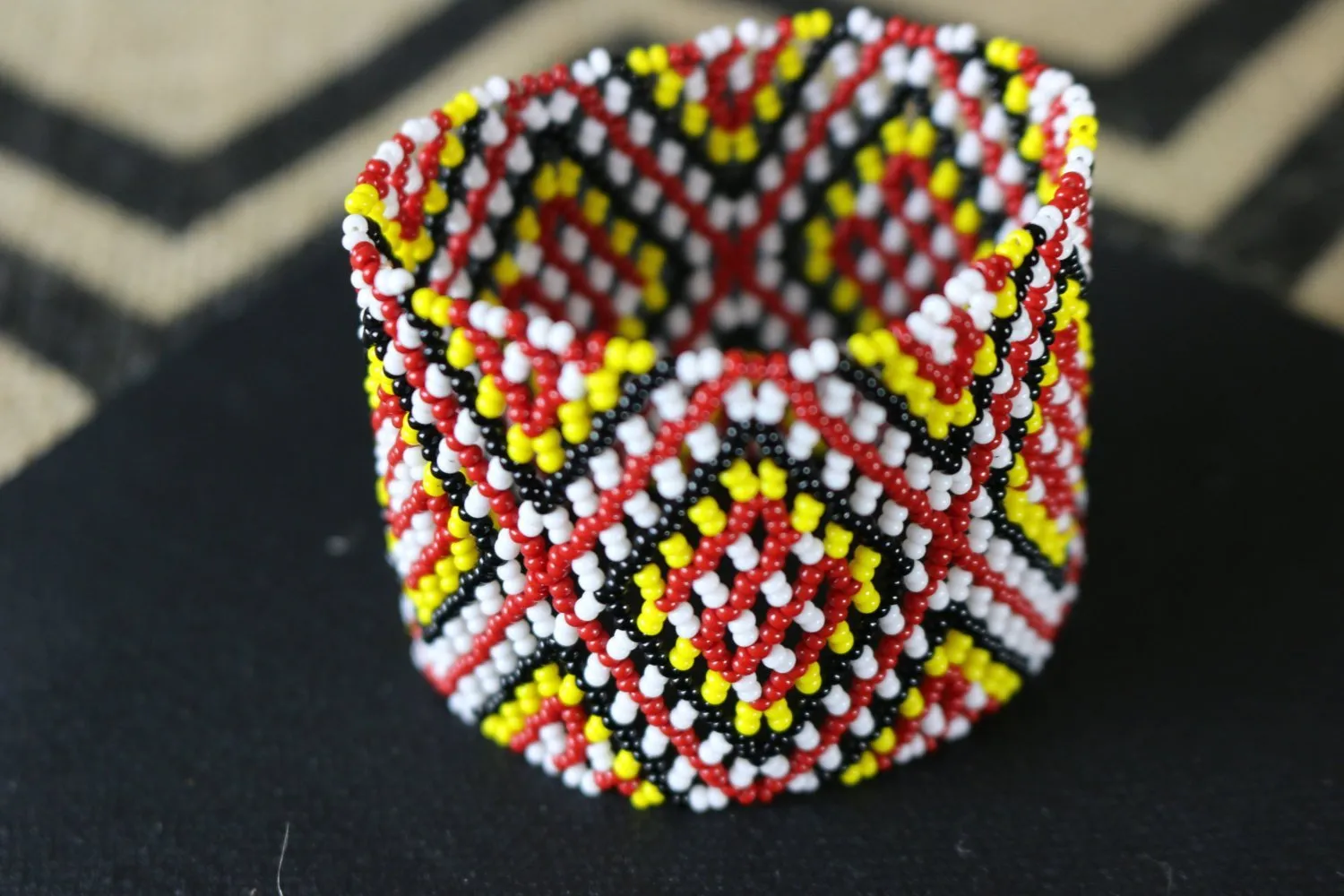 Art# K120  3 inch Original Kayapo Traditional Peyote stitch Beaded Bracelet from Brazil.
