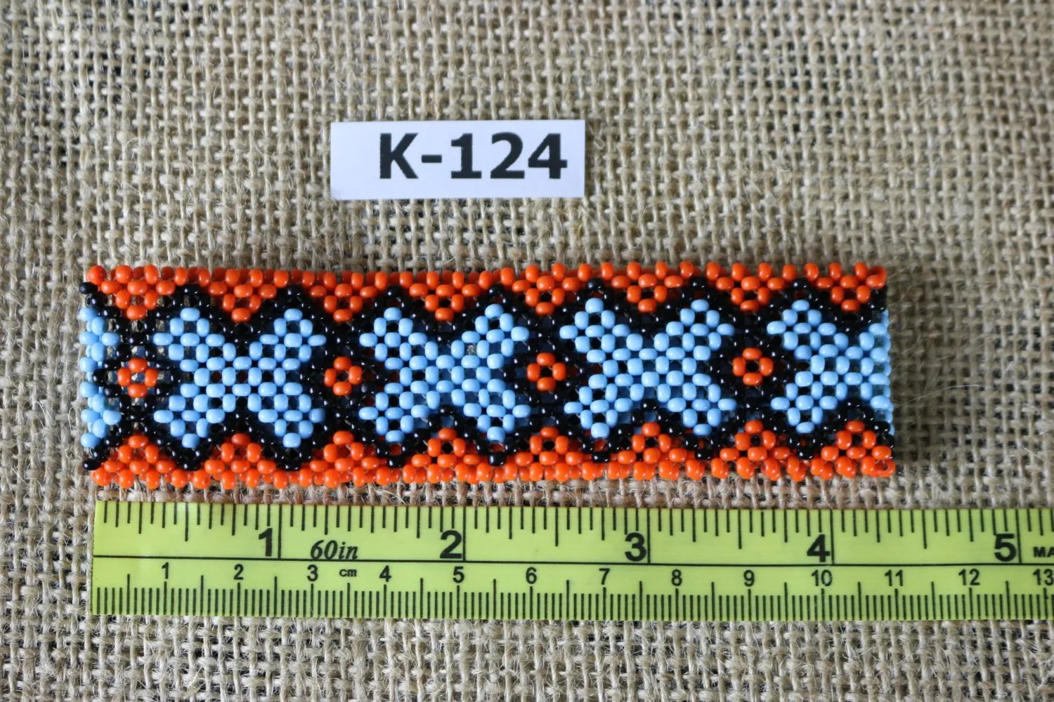 Art# K124  4  inch Original Kayapo Traditional Peyote stitch Beaded Bracelet from Brazil.