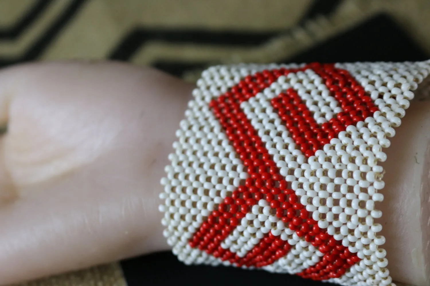 Art# K166  3  inch Original Kayapo Traditional Peyote stitch Beaded Bracelet from Brazil.