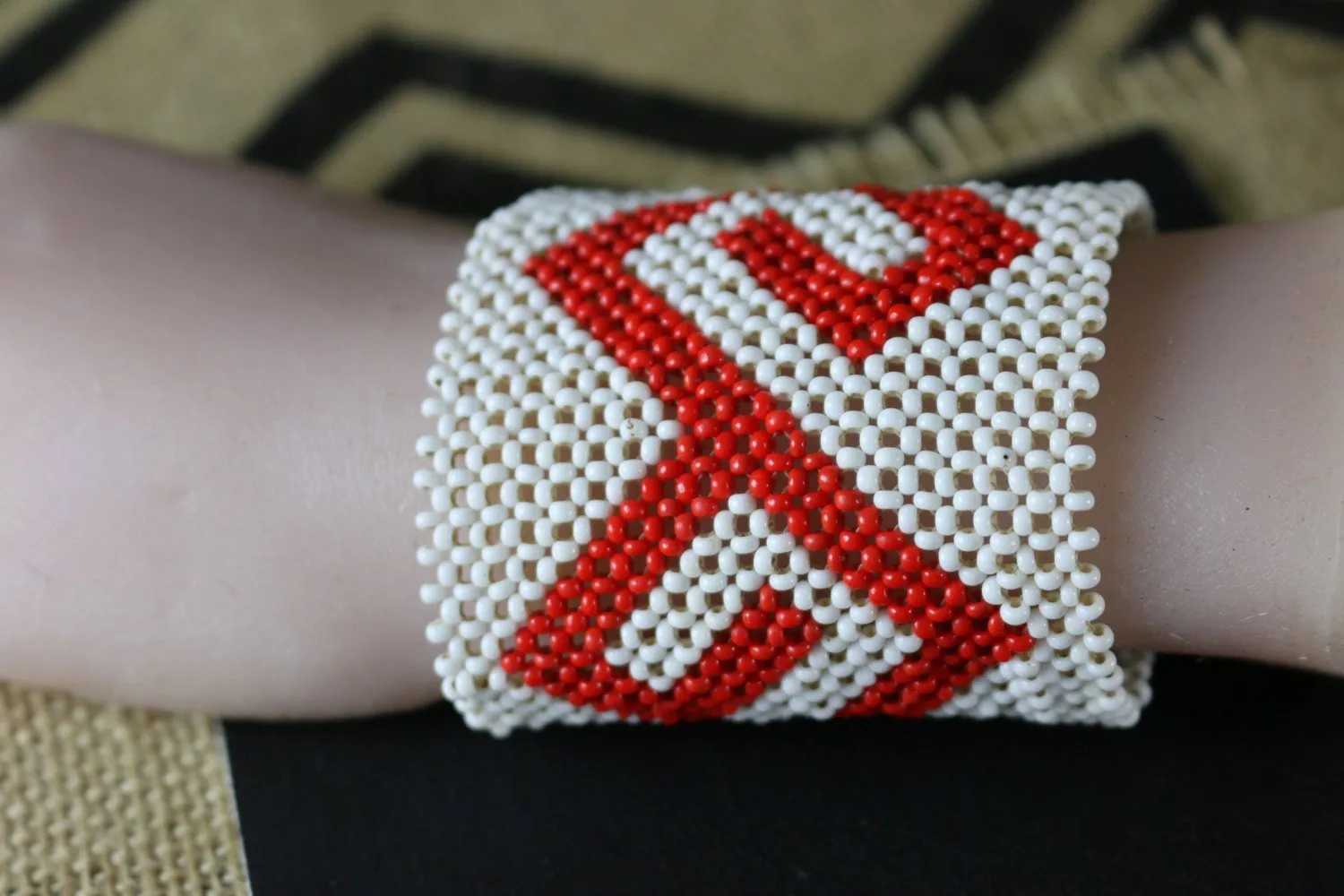 Art# K166  3  inch Original Kayapo Traditional Peyote stitch Beaded Bracelet from Brazil.