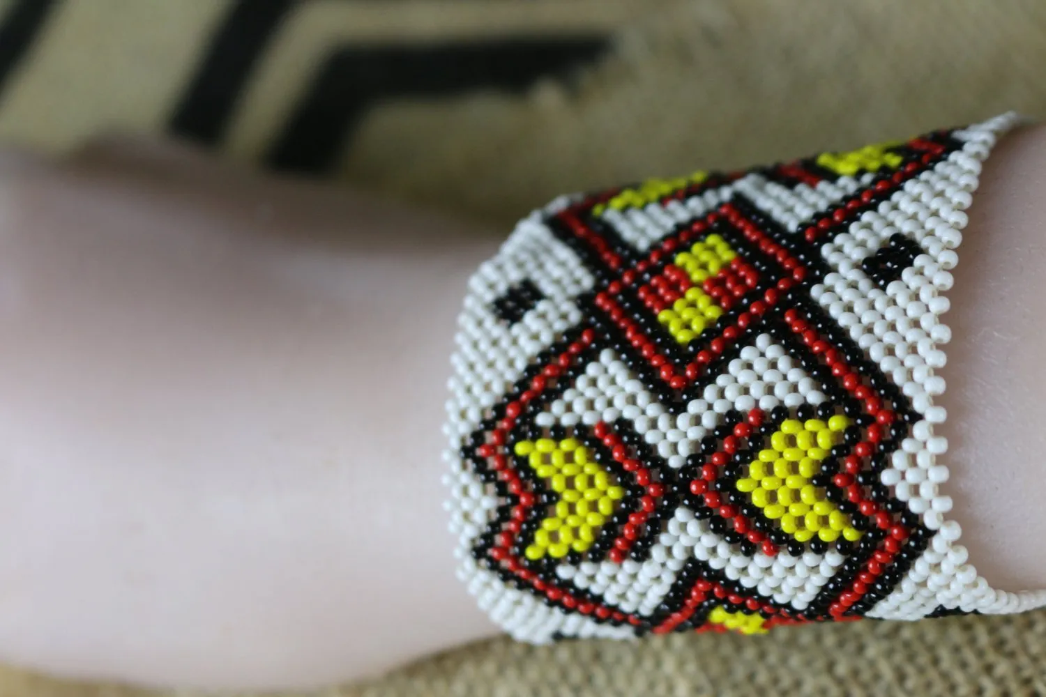 Art# K191  3 inch. Original Kayapo Traditional Peyote stitch Beaded Bracelet from Brazil.