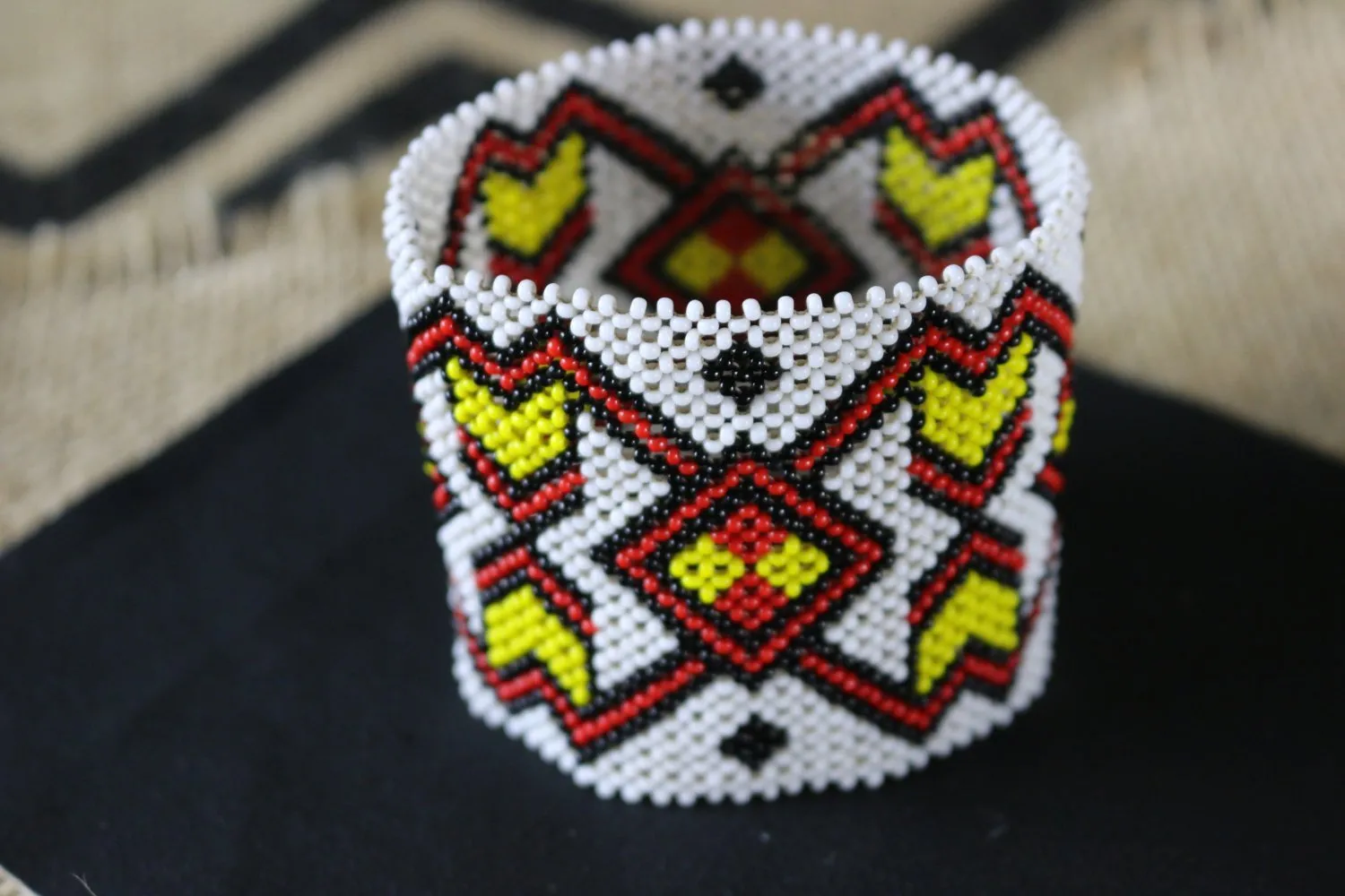 Art# K191  3 inch. Original Kayapo Traditional Peyote stitch Beaded Bracelet from Brazil.