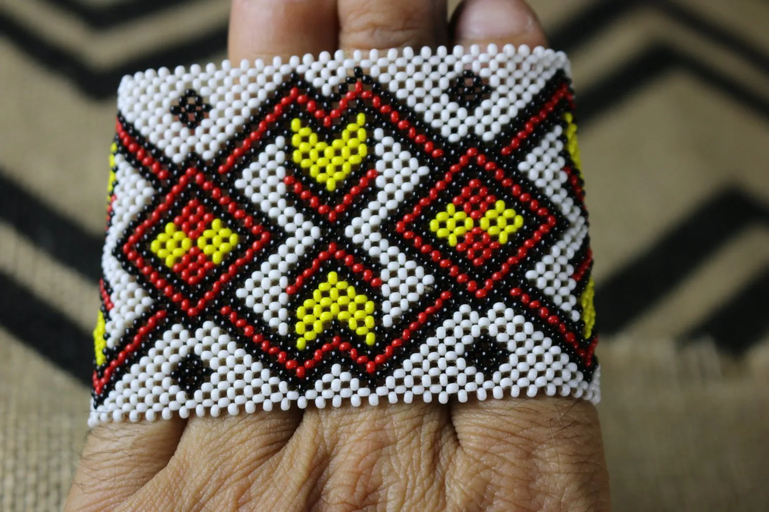 Art# K191  3 inch. Original Kayapo Traditional Peyote stitch Beaded Bracelet from Brazil.