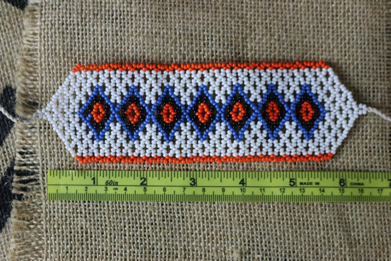 Art# K216  3  inch. Original Kayapo Traditional Peyote stitch Beaded Bracelet from Brazil.