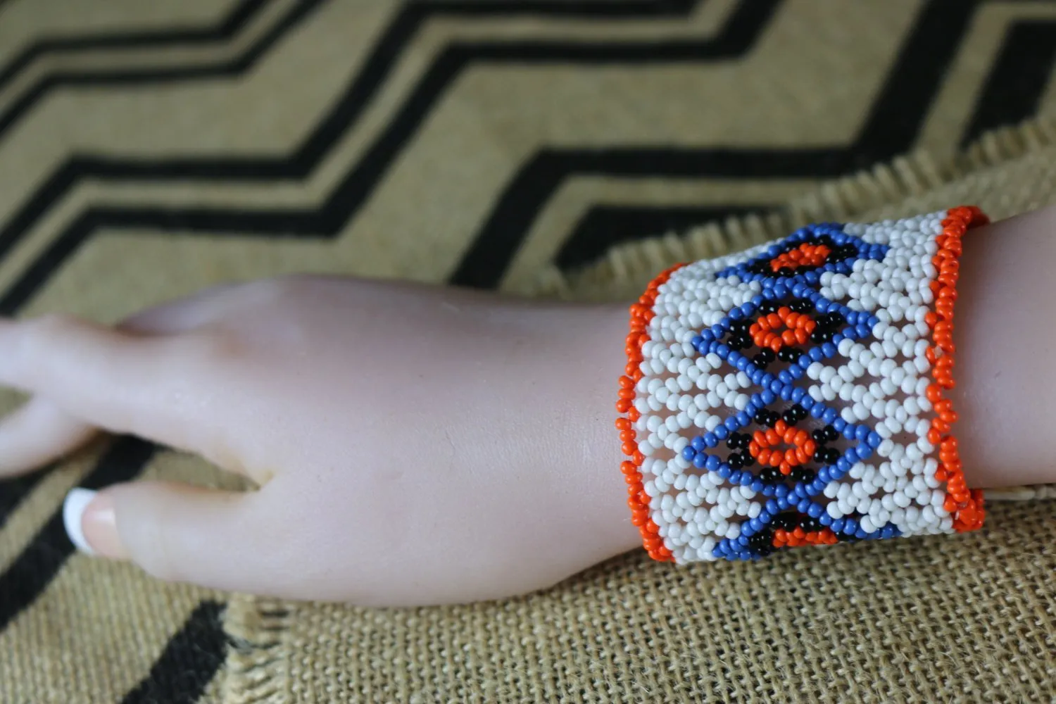 Art# K216  3  inch. Original Kayapo Traditional Peyote stitch Beaded Bracelet from Brazil.