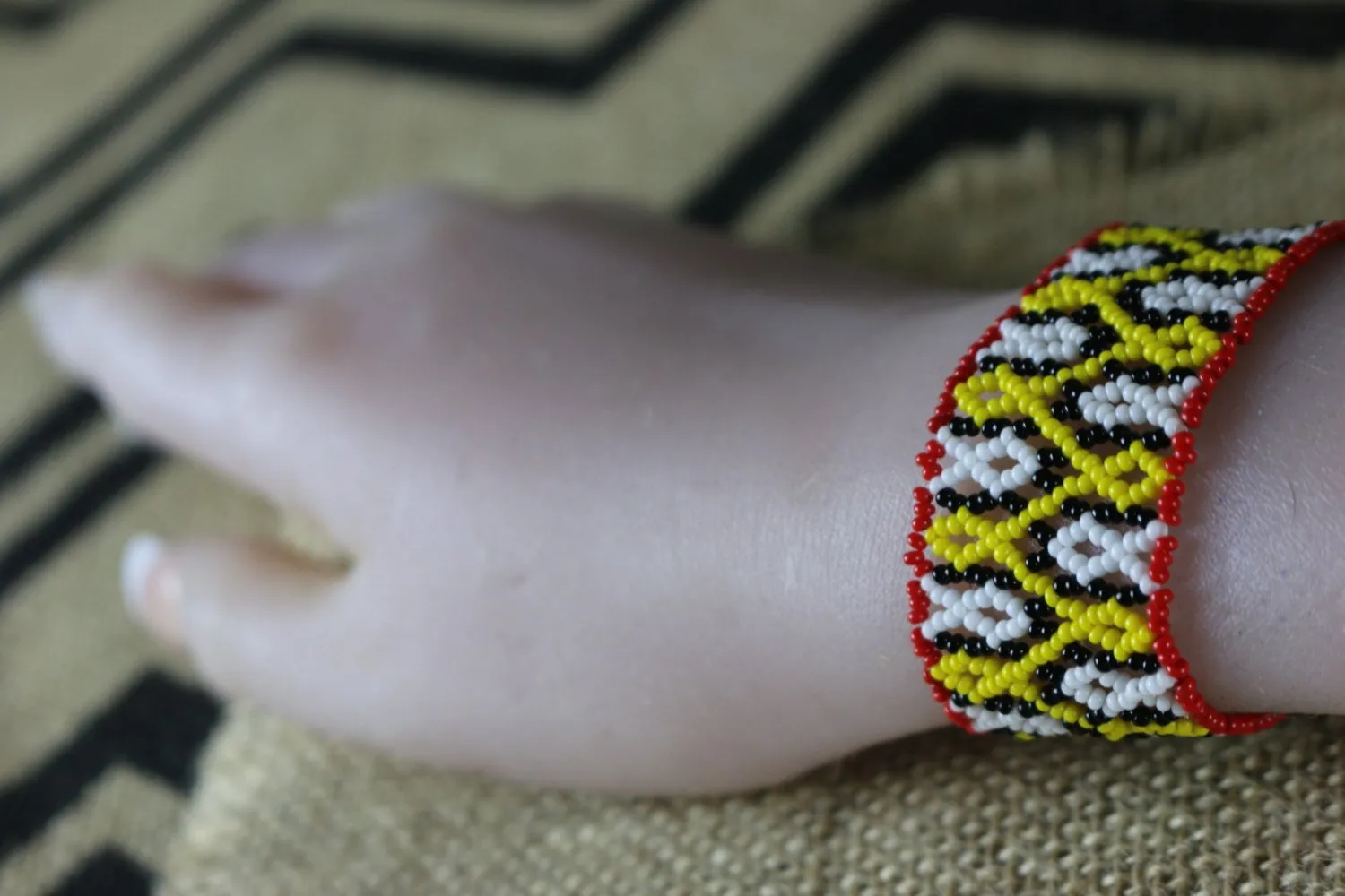 Art# K281  3  inch. Original Kayapo Traditional Peyote stitch Beaded Bracelet from Brazil.