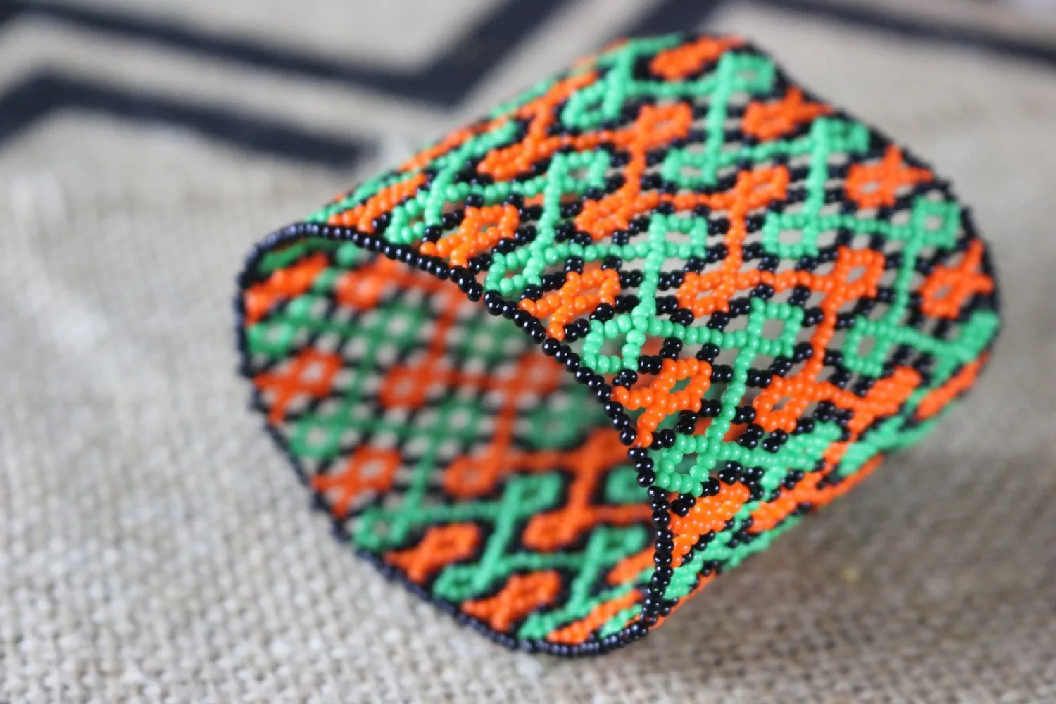 Art# K295  3  inch. Original Kayapo Traditional Peyote stitch Beaded Bracelet from Brazil.