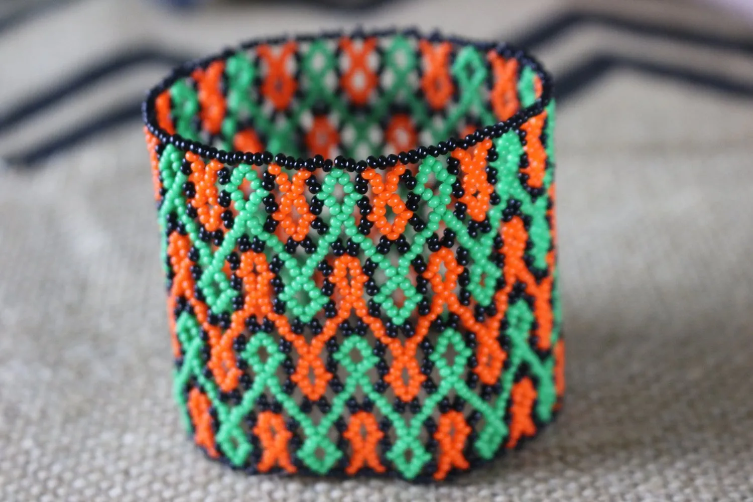 Art# K295  3  inch. Original Kayapo Traditional Peyote stitch Beaded Bracelet from Brazil.