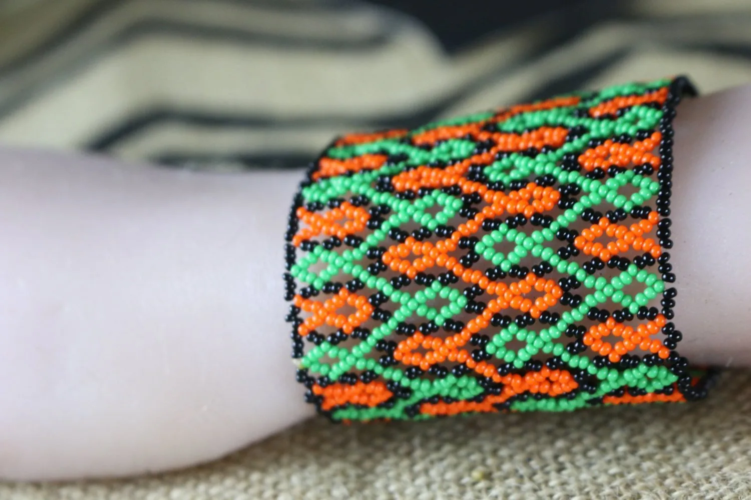 Art# K295  3  inch. Original Kayapo Traditional Peyote stitch Beaded Bracelet from Brazil.