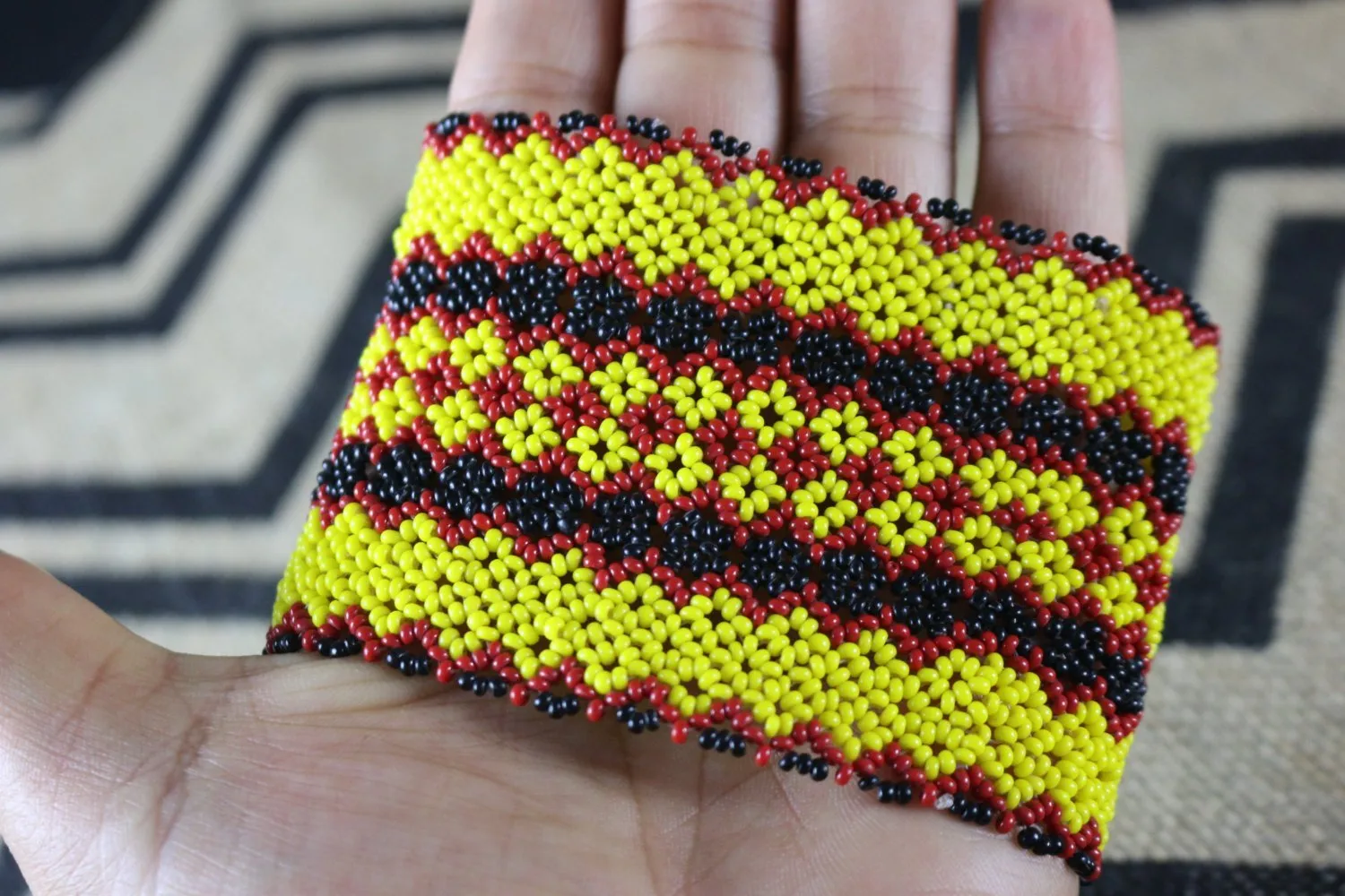 Art# K301  4   inch. Original Kayapo Traditional Peyote stitch Beaded Bracelet from Brazil.