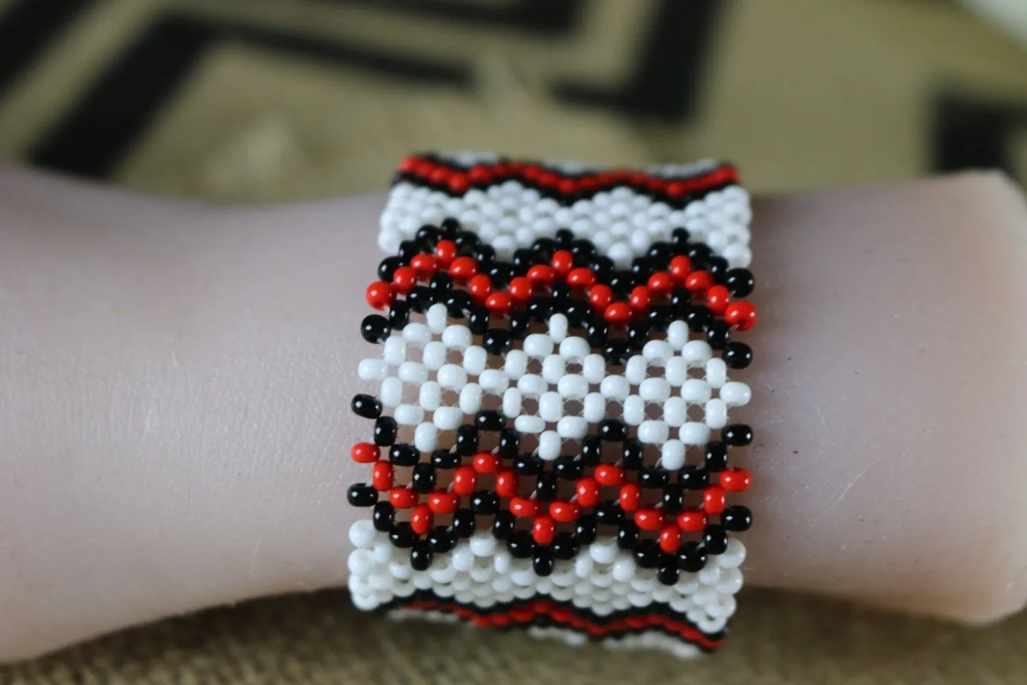 Art# K356  3.5  inch. Original Kayapo Traditional Peyote stitch Beaded Bracelet from Brazil