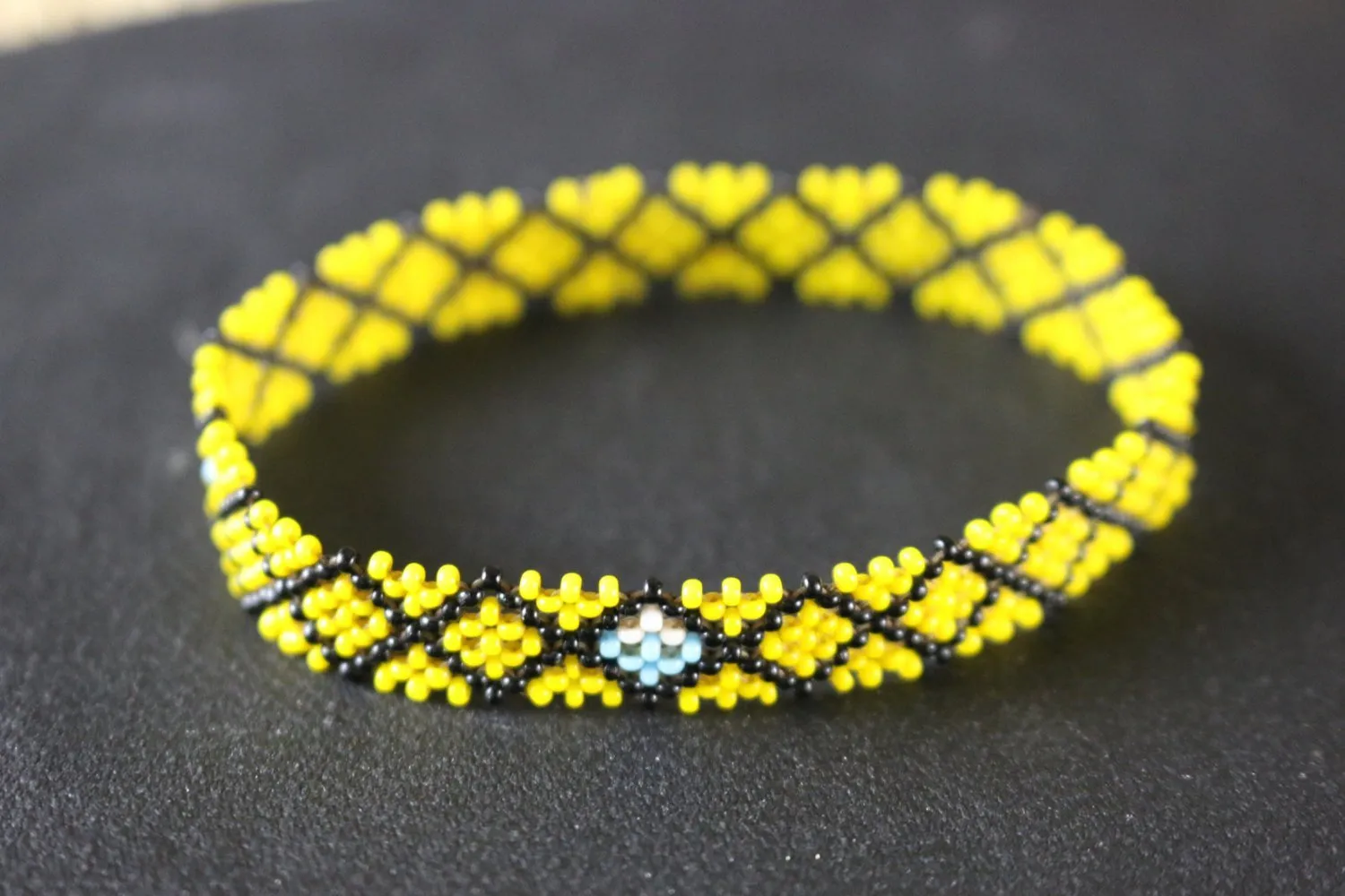 Art# K368  3   inch. Original Kayapo Traditional Peyote stitch Beaded Bracelet from Brazil