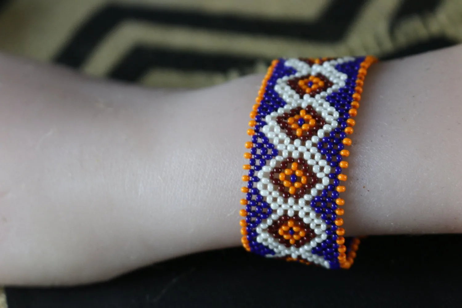 Art# K383  3  inch. Original Kayapo Traditional Peyote stitch Beaded Bracelet from Brazil