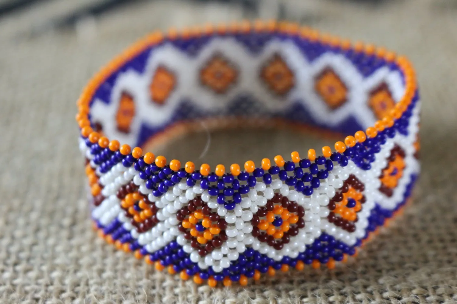 Art# K383  3  inch. Original Kayapo Traditional Peyote stitch Beaded Bracelet from Brazil