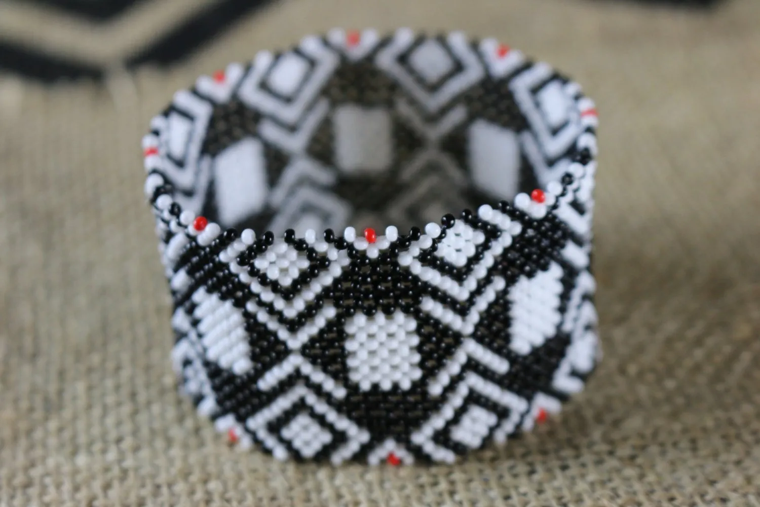 Art# K407 3  inch. Original Kayapo Traditional Peyote stitch Beaded Bracelet from Brazil