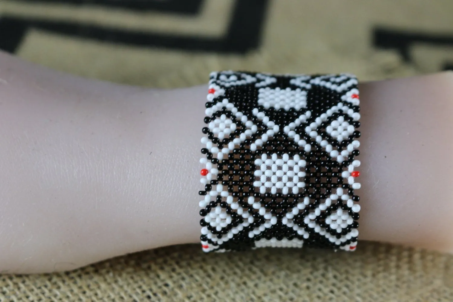 Art# K407 3  inch. Original Kayapo Traditional Peyote stitch Beaded Bracelet from Brazil