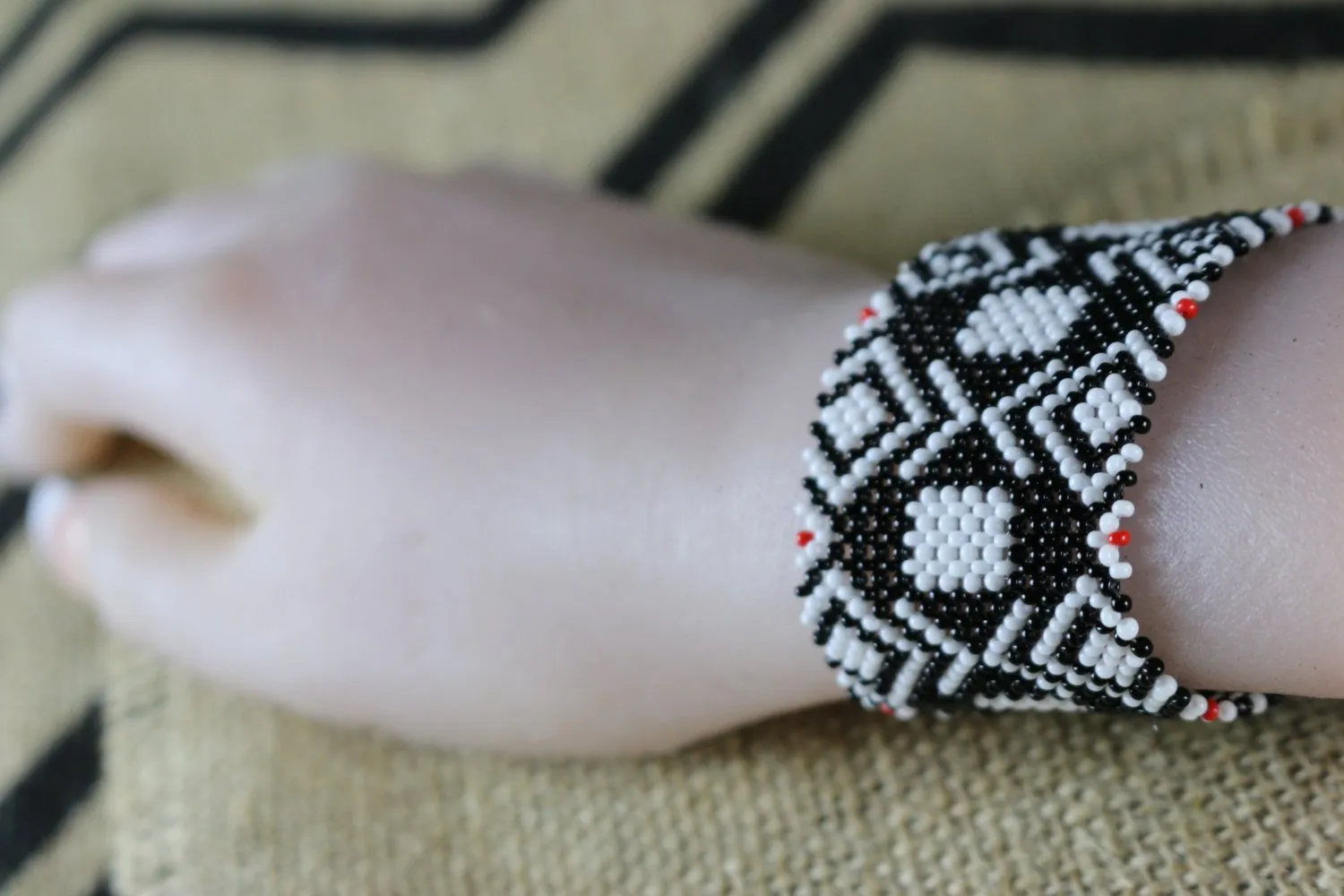 Art# K407 3  inch. Original Kayapo Traditional Peyote stitch Beaded Bracelet from Brazil