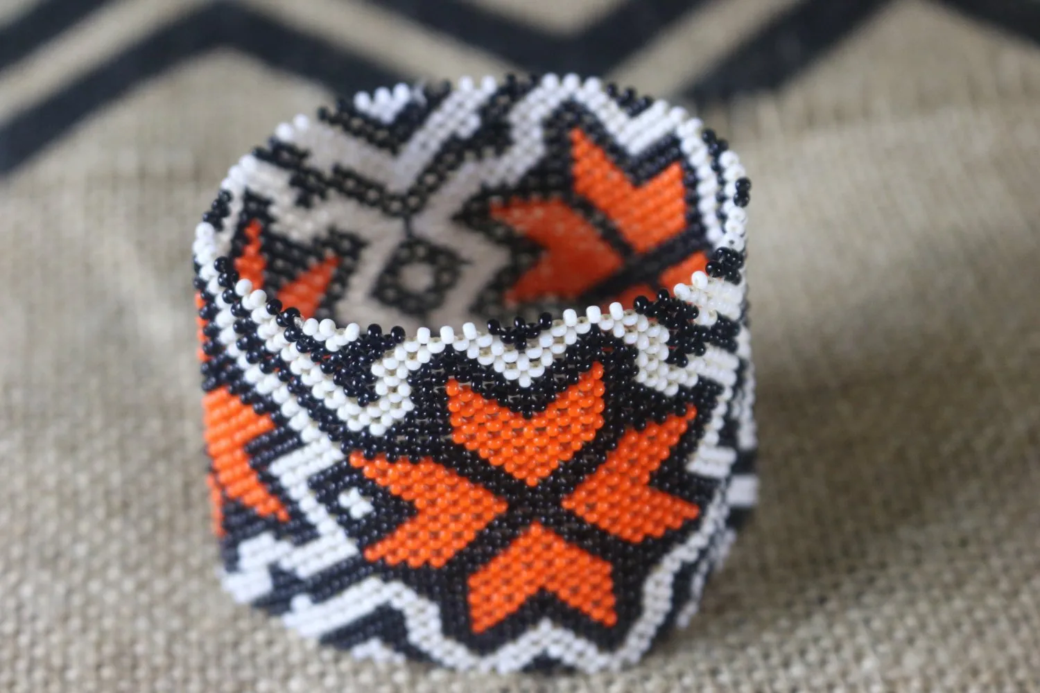 Art# K78  3  inch Original Kayapo Traditional Peyote stitch Beaded Bracelet from Brazil.