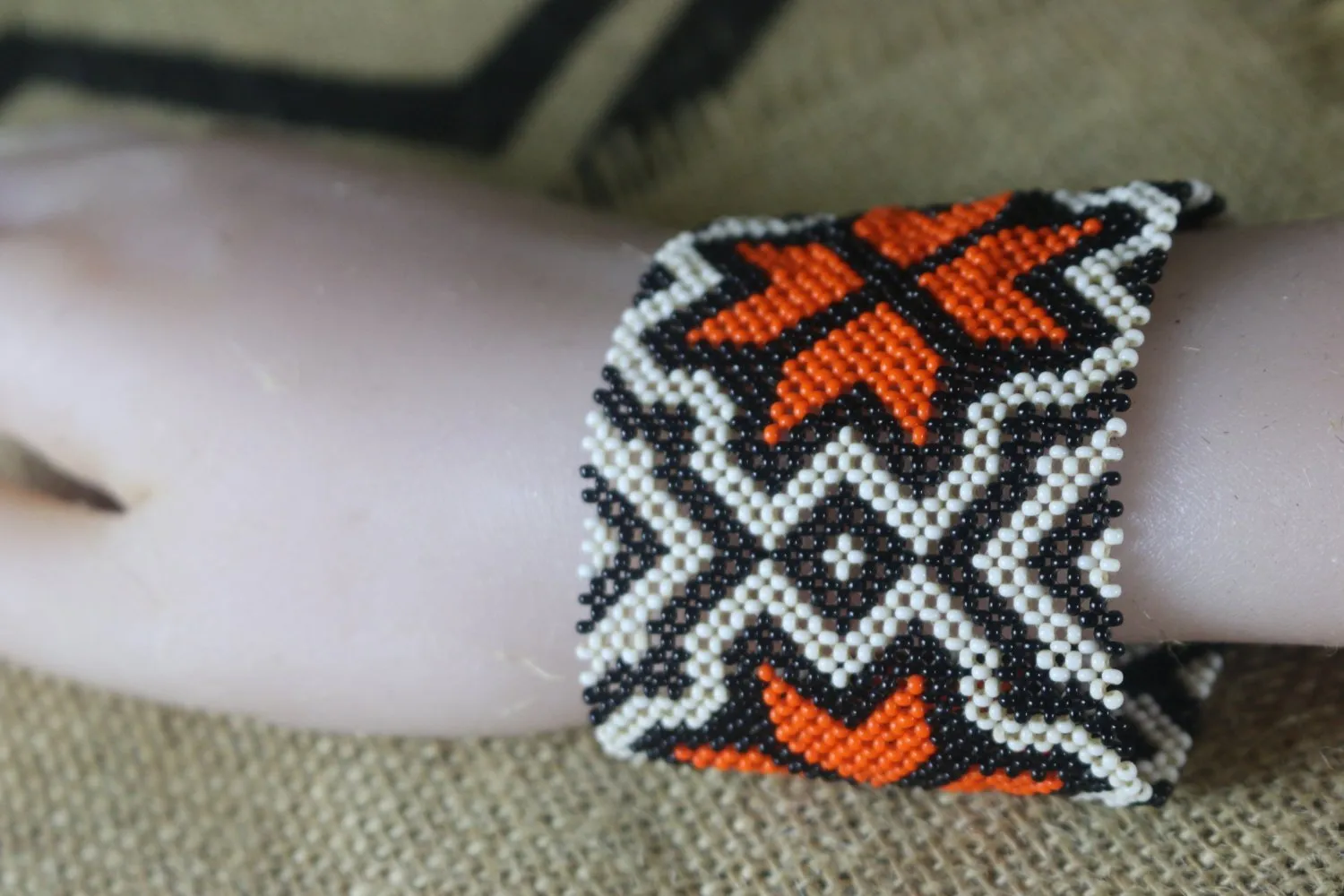 Art# K78  3  inch Original Kayapo Traditional Peyote stitch Beaded Bracelet from Brazil.
