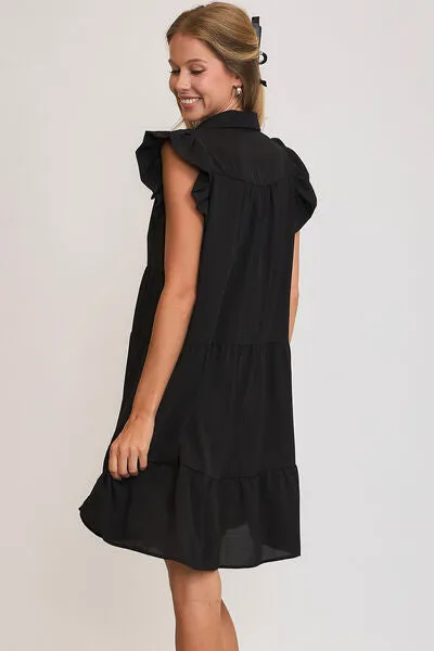 Black Ruffle Cap Sleeve Tiered Dress Small-2XL