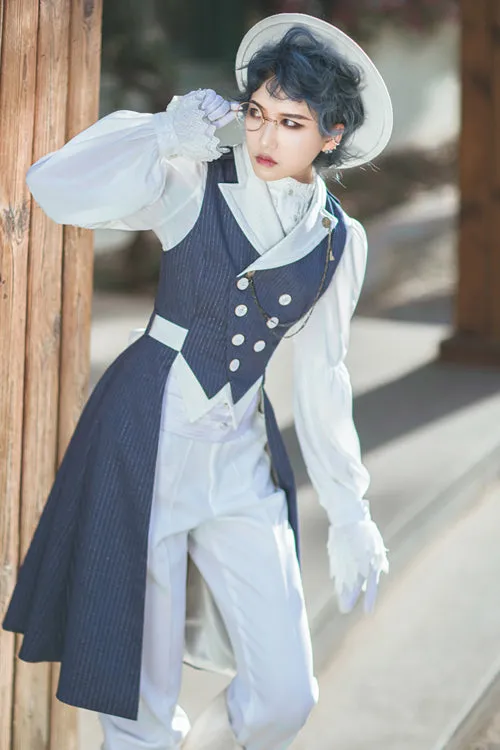 Blue/White Immortal Thorn The Wind Of Night Striped Ouji Lolita Vest