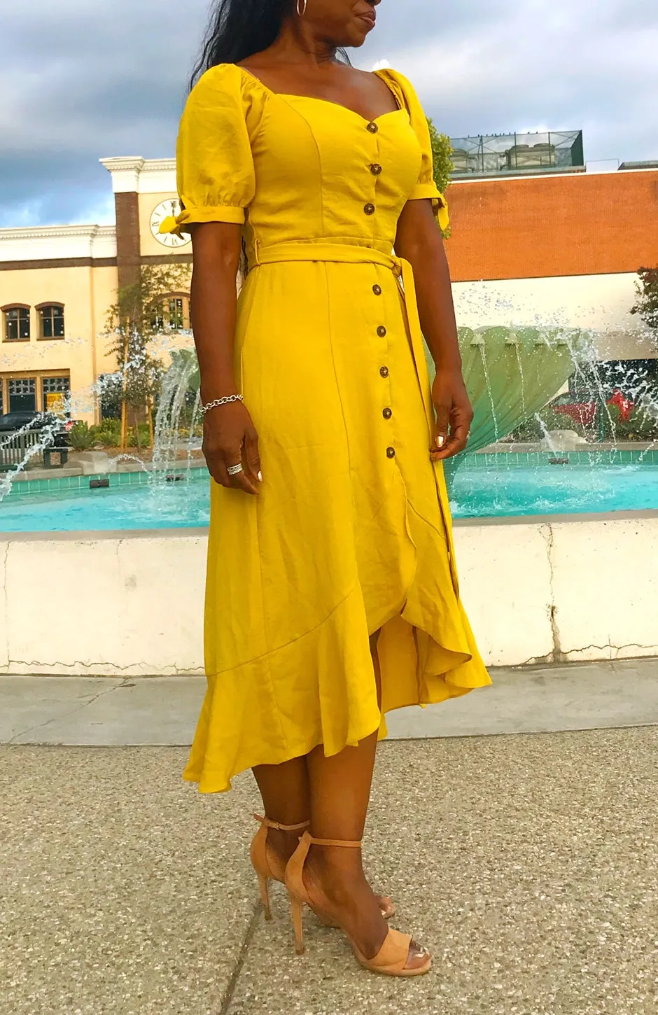 Calla Lily Button Front Midi Dress