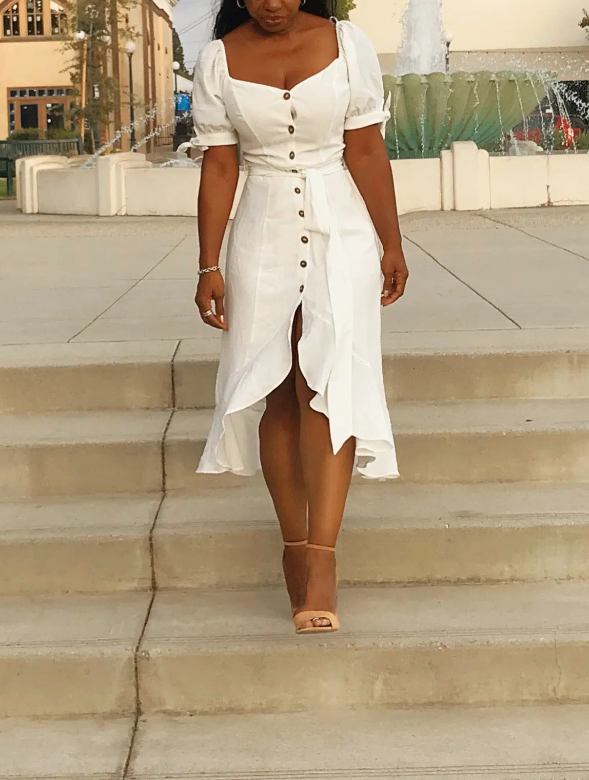 Calla Lily Button Front Midi Dress