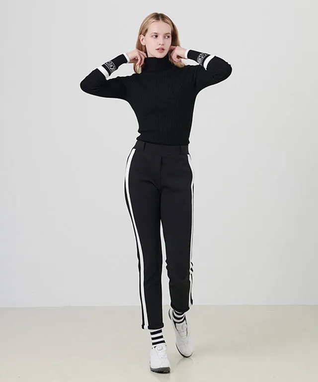CHUCUCHU High-Neck Ribbed Knit Top - Black