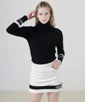 CHUCUCHU High-Neck Ribbed Knit Top - Black