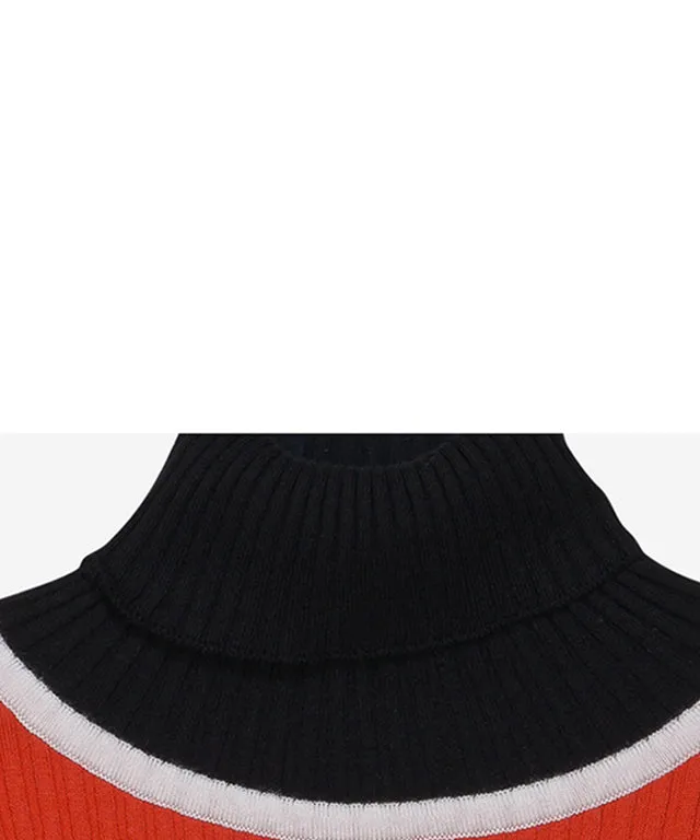 CHUCUCHU High-Neck Ribbed Knit Top - Red