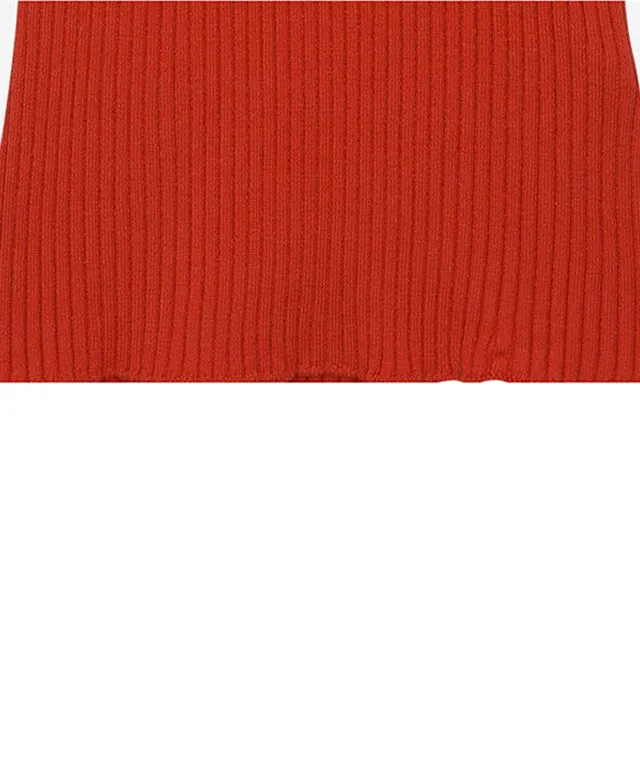 CHUCUCHU High-Neck Ribbed Knit Top - Red