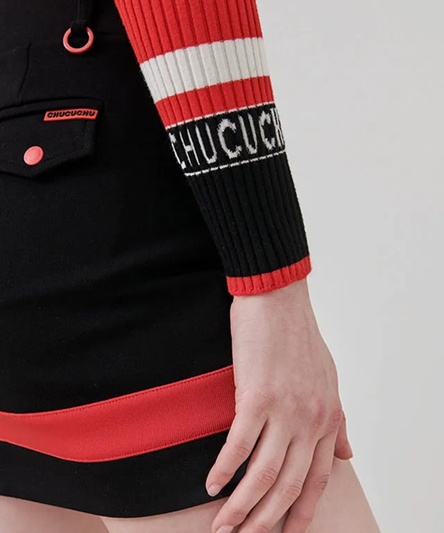 CHUCUCHU High-Neck Ribbed Knit Top - Red