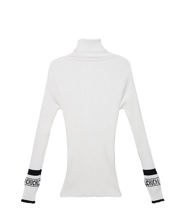 CHUCUCHU High-Neck Ribbed Knit Top - White