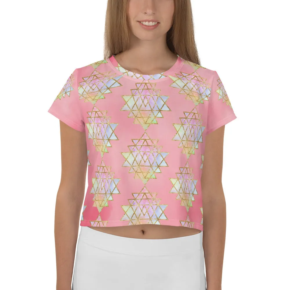 Cosmic Powers Sri Yantra Sacred Geometry Pink Crop Top by Goddess Swag