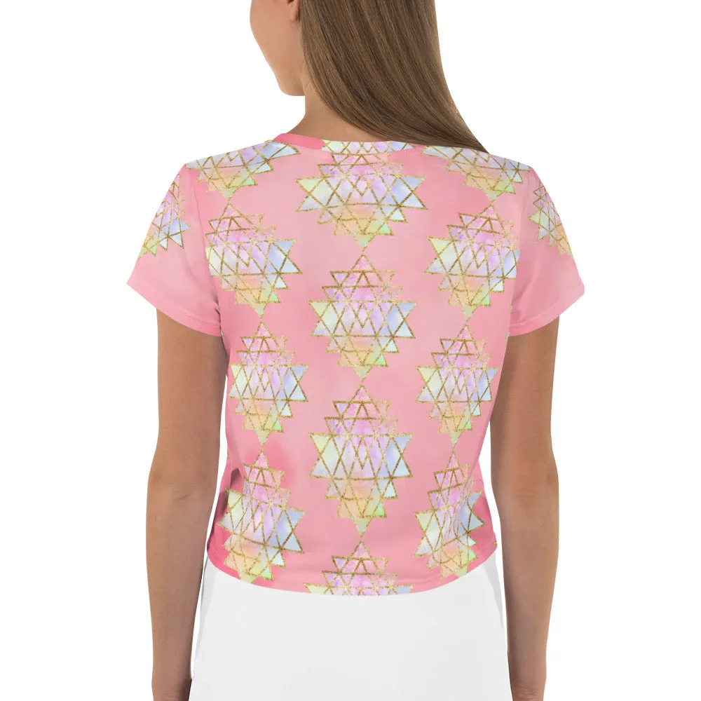 Cosmic Powers Sri Yantra Sacred Geometry Pink Crop Top by Goddess Swag