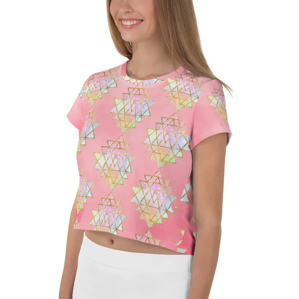 Cosmic Powers Sri Yantra Sacred Geometry Pink Crop Top by Goddess Swag