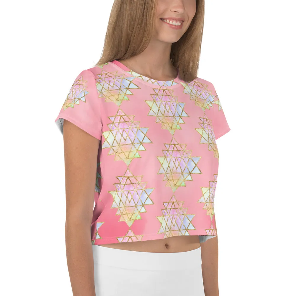 Cosmic Powers Sri Yantra Sacred Geometry Pink Crop Top by Goddess Swag