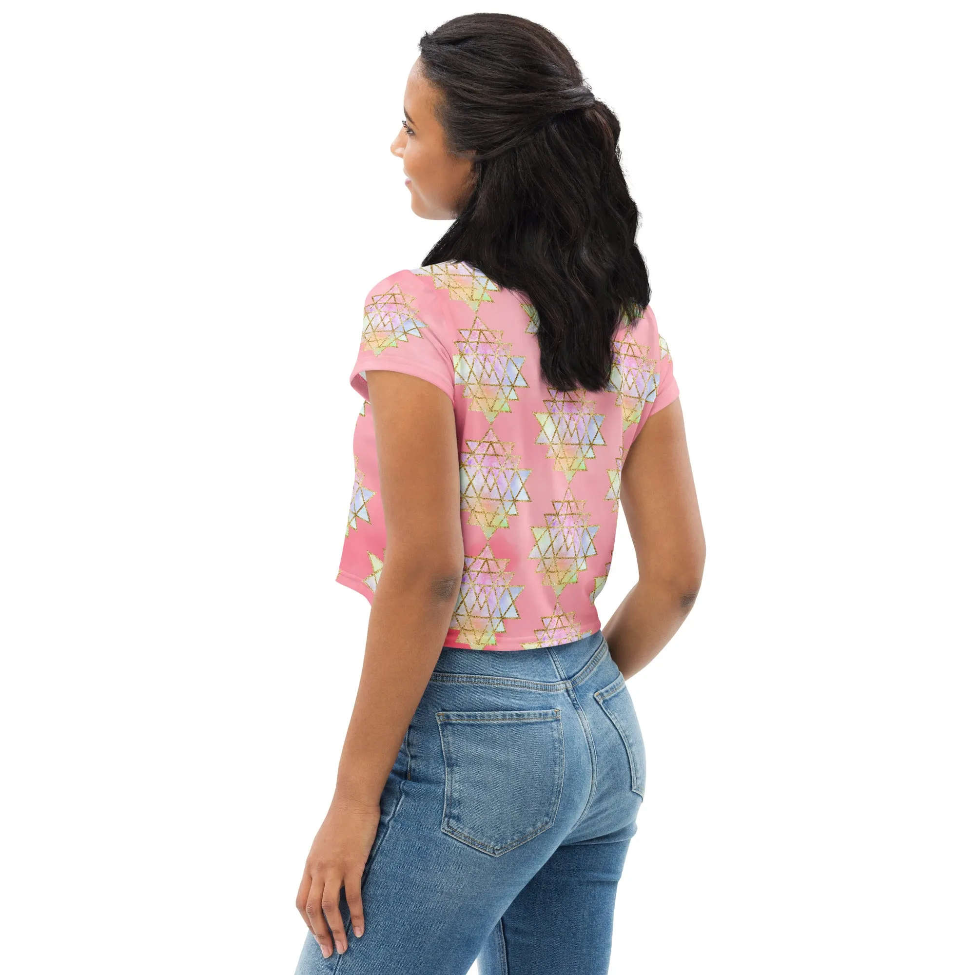 Cosmic Powers Sri Yantra Sacred Geometry Pink Crop Top by Goddess Swag