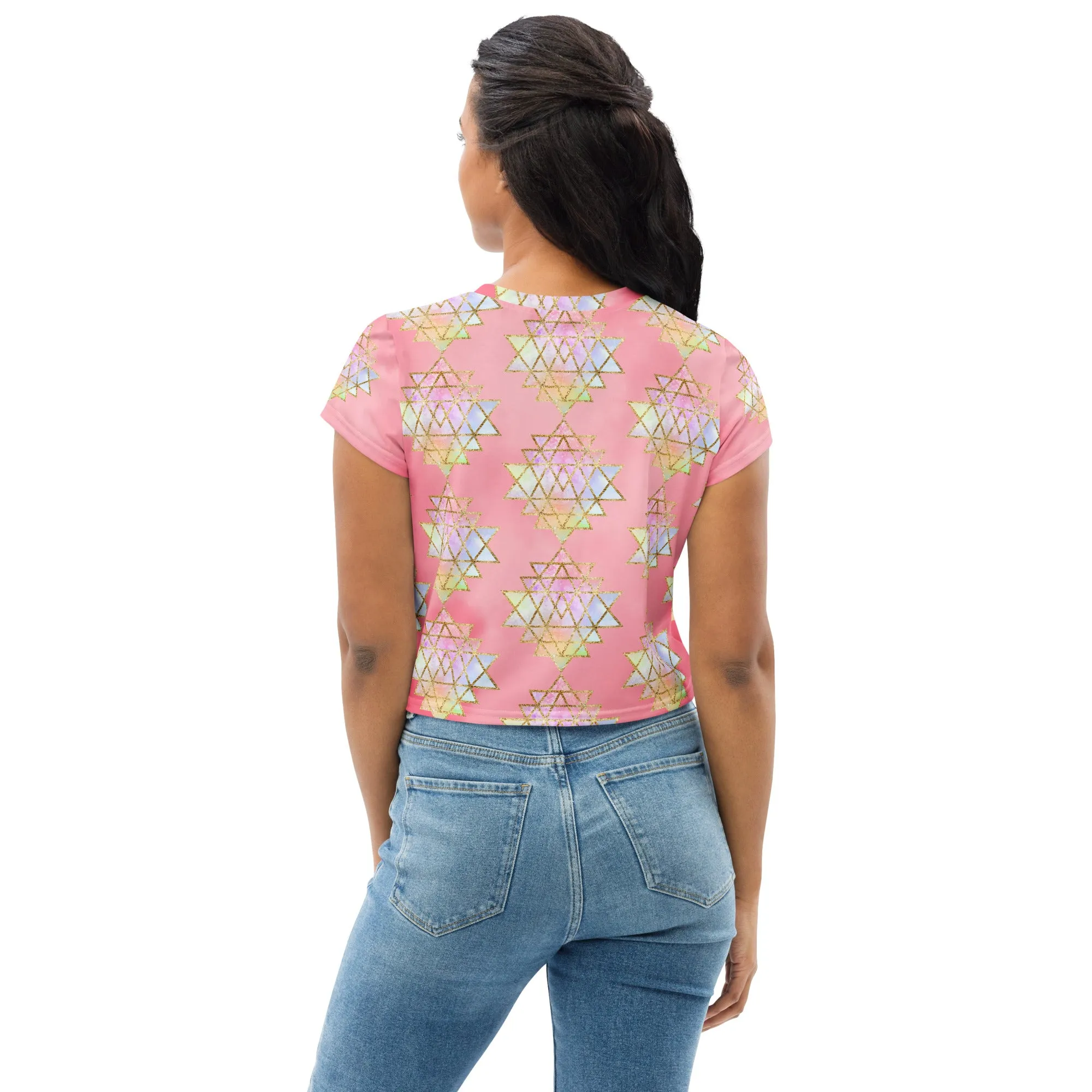 Cosmic Powers Sri Yantra Sacred Geometry Pink Crop Top by Goddess Swag