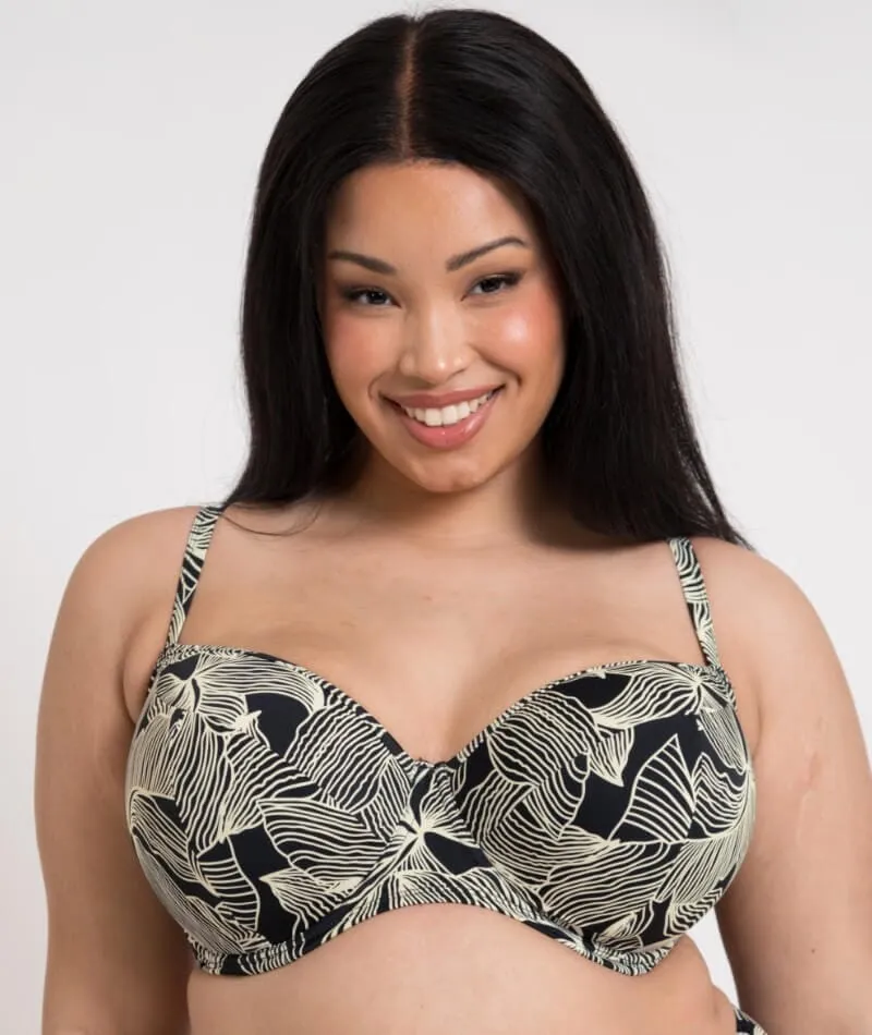 Curvy Kate Ripple Reef Balcony Bikini Top - Black Print