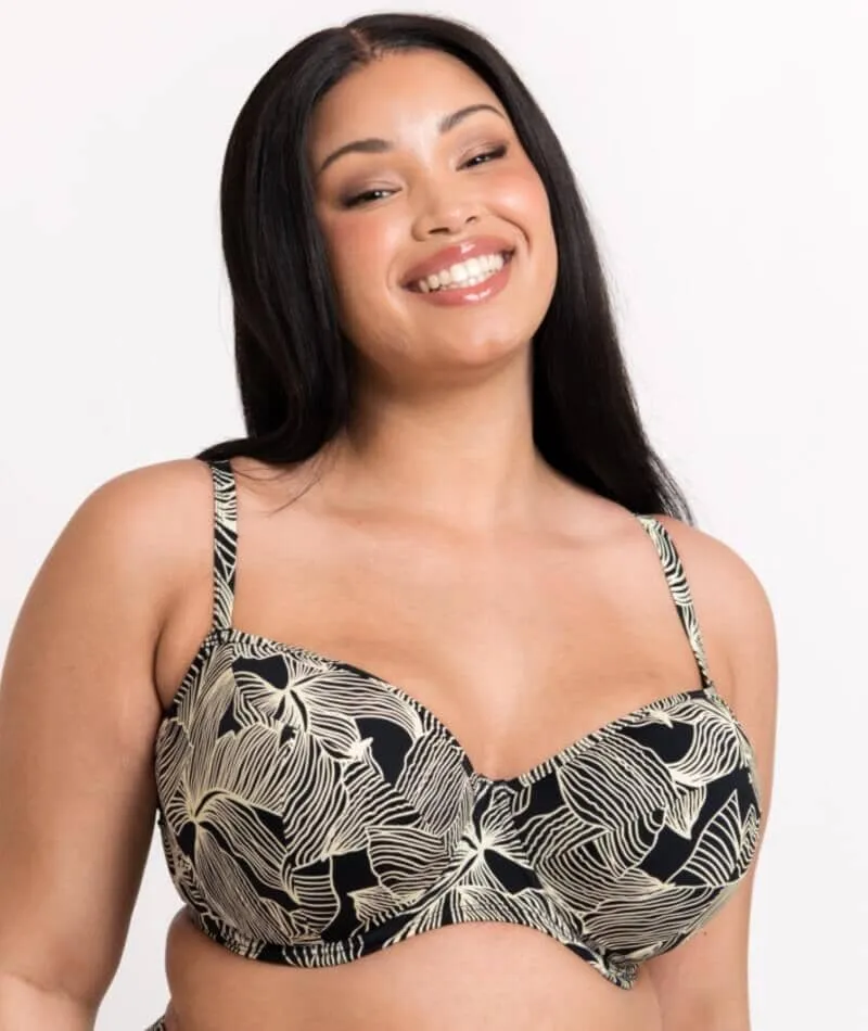 Curvy Kate Ripple Reef Balcony Bikini Top - Black Print