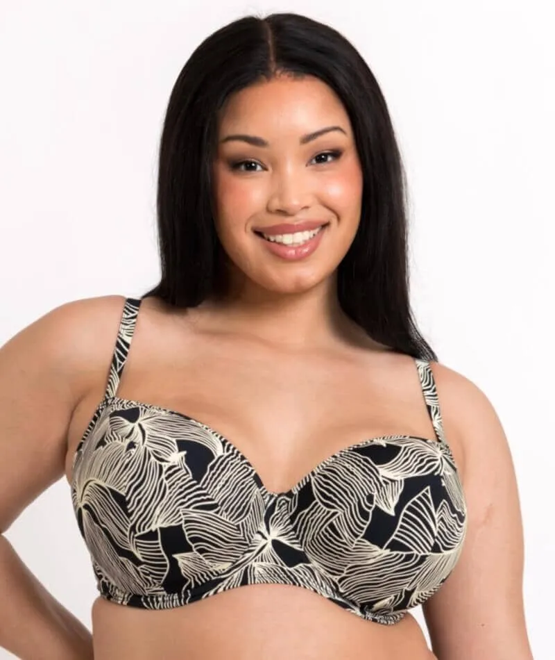 Curvy Kate Ripple Reef Balcony Bikini Top - Black Print