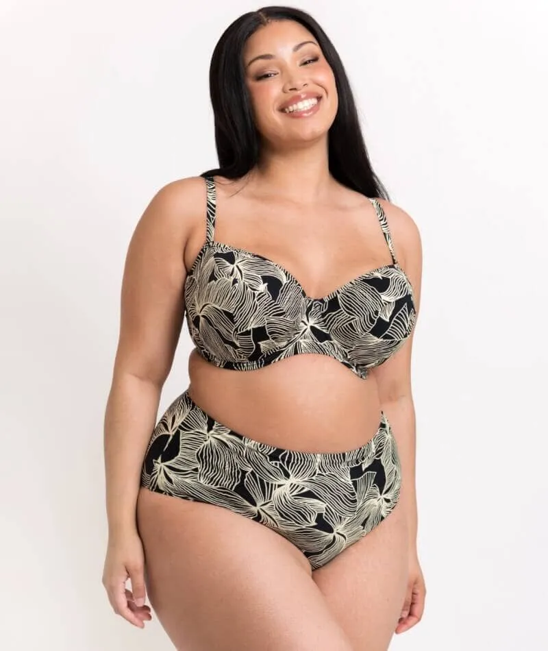 Curvy Kate Ripple Reef Balcony Bikini Top - Black Print